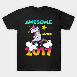 Cute Awesome Unicorn Since 2017 Rainbow Gift T-Shirt